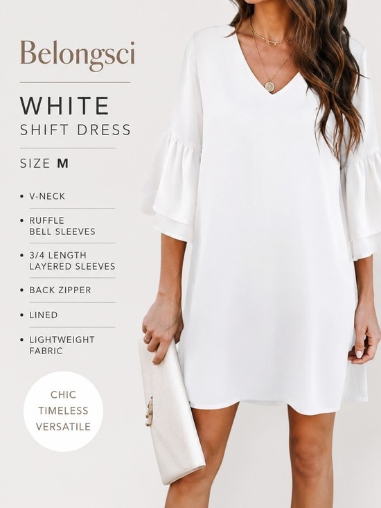 Belongsci Dresses & Skirts - Belongsci White Ruffle Bell Sleeve Shift Dress Medium White Party
